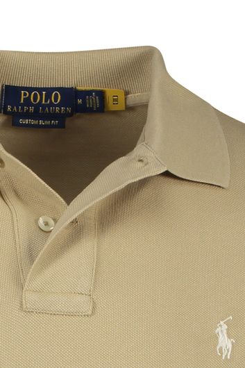 Polo Ralph Lauren polo Custom Slim Fit beige effen katoen korte mouwen