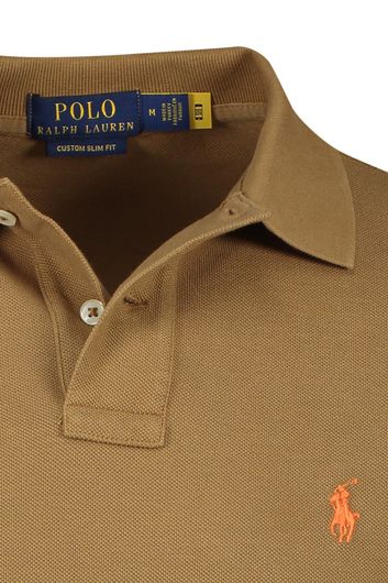 Polo Ralph Lauren polo Custom Slim Fit bruin effen 100% katoen