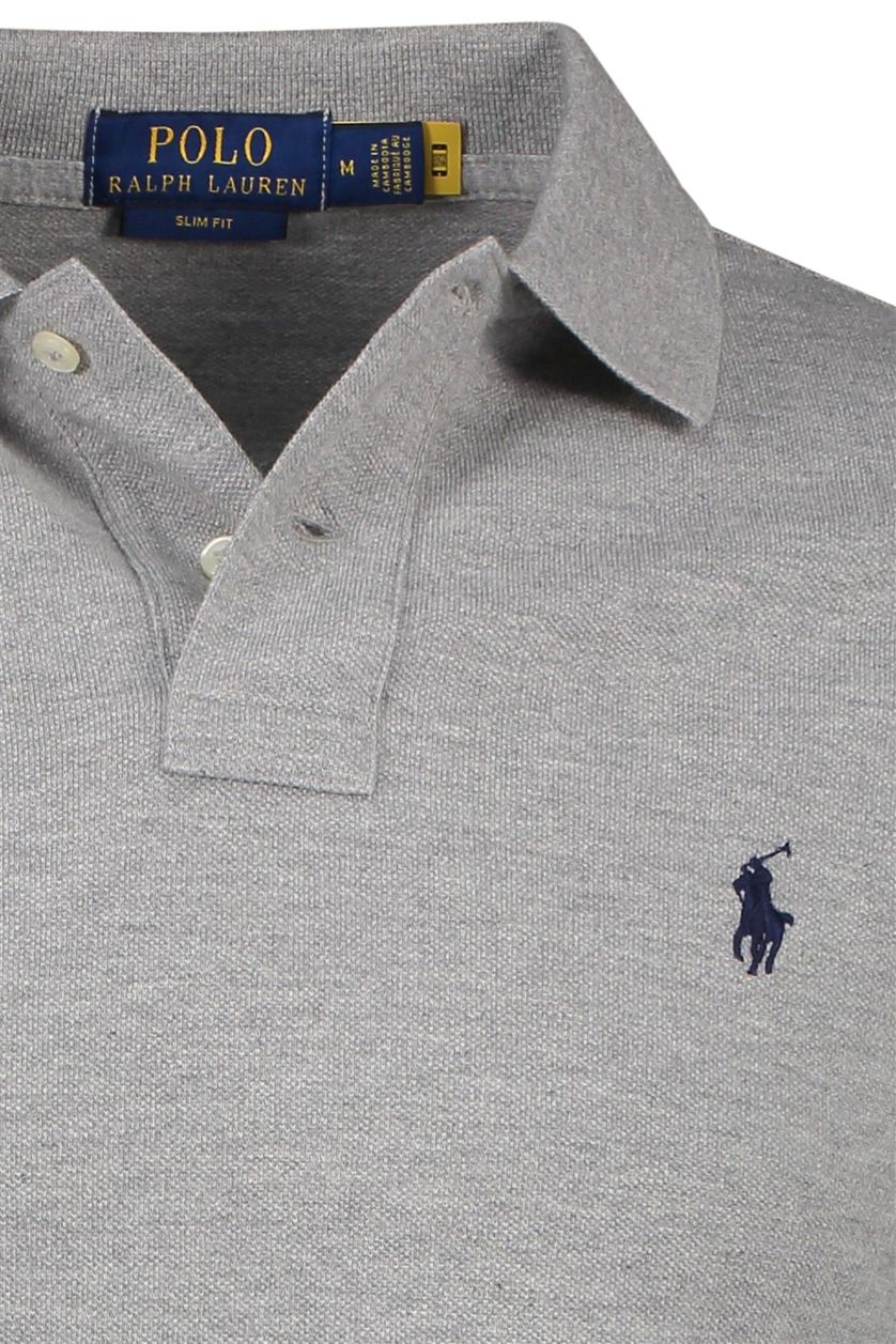 Grijze Polo Ralph Lauren poloshirt met logo katoen slim fit