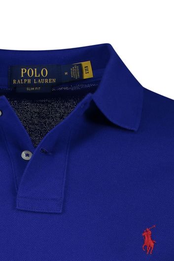 Polo Ralph Lauren polo slim fit donkerblauw met rood logo effen katoen