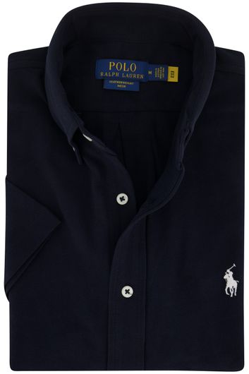 casual overhemd korte mouw Polo Ralph Lauren donkerblauw effen katoen normale fit 