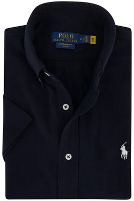 Polo Ralph Lauren casual overhemd korte mouw Polo Ralph Lauren donkerblauw effen katoen normale fit 