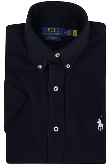 casual overhemd korte mouw Polo Ralph Lauren donkerblauw effen katoen normale fit 