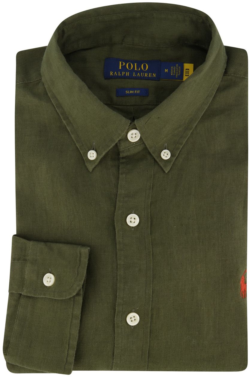 Polo Ralph Lauren casual overhemd Slim Fit slim fit groen effen linnen