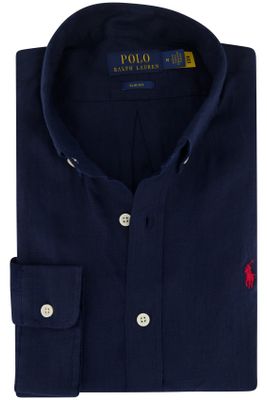 Polo Ralph Lauren casual overhemd Polo Ralph Lauren donkerblauw effen linnen slim fit 