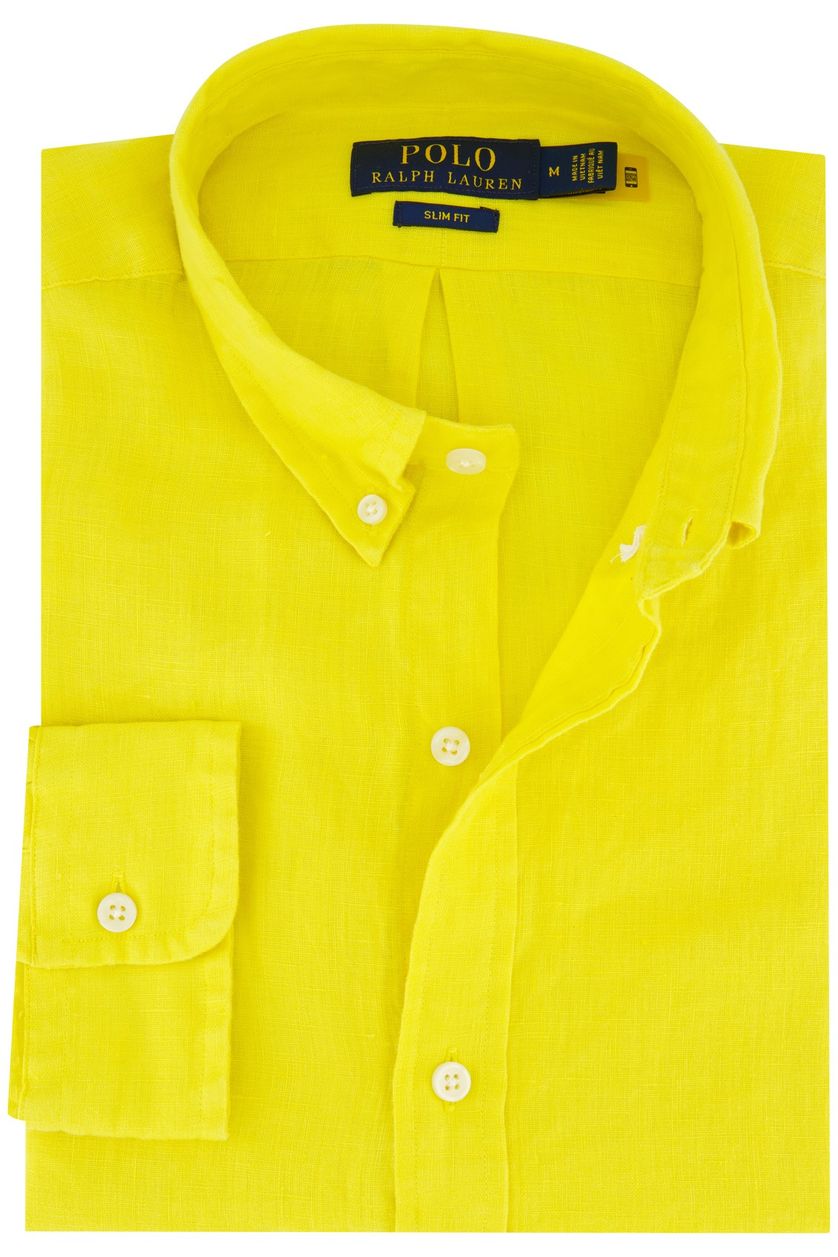 Polo Ralph Lauren casual overhemd Slim Fit geel effen linnen button down boord