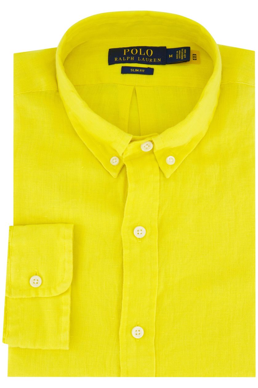 Polo Ralph Lauren casual overhemd Slim Fit geel effen linnen button down boord