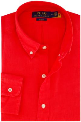 Polo Ralph Lauren Polo Ralph Lauren casual overhemd Slim Fit rood effen linnen button down boord