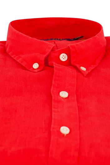 Polo Ralph Lauren casual overhemd Slim Fit rood effen linnen button down boord