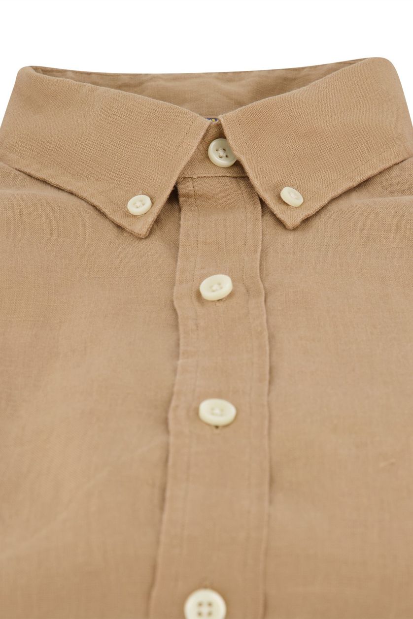 Polo Ralph Lauren casual overhemd Slim Fit beige effen 100% linnen 