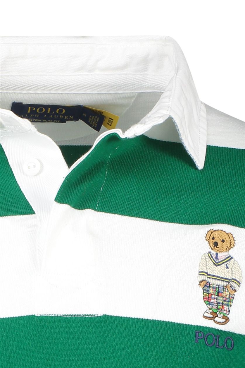 Polo Ralph Lauren trui groen gestreept katoen 3 knoops met logo