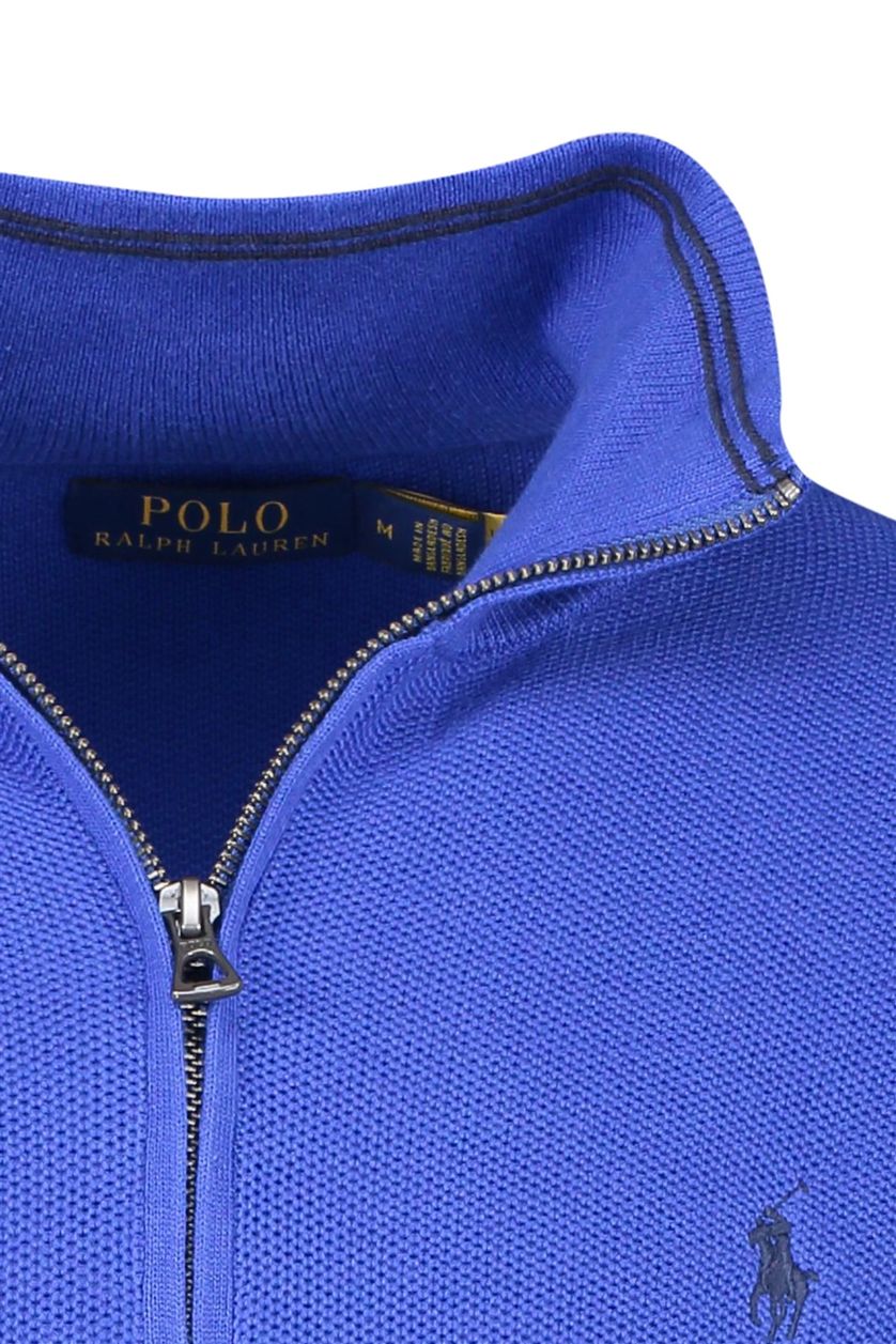 Polo Ralph Lauren trui blauw effen met logo katoen opstaande kraag 