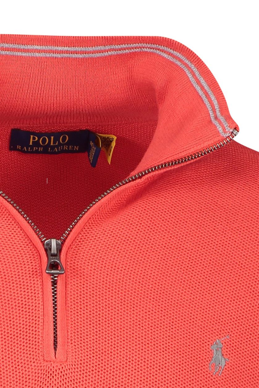 Polo Ralph Lauren trui rood effen katoen opstaande kraag halve rits