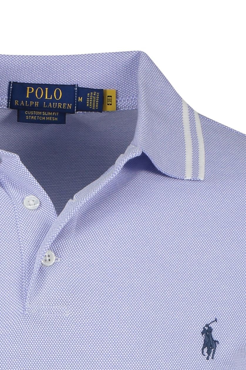 Polo Ralph Lauren poloshirt Custom Slim Fit blauw effen katoen-stretch normale fit