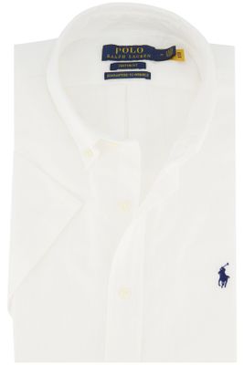 Polo Ralph Lauren overhemd korte mouw Polo Ralph Lauren Custom Fit wit effen katoen normale fit 
