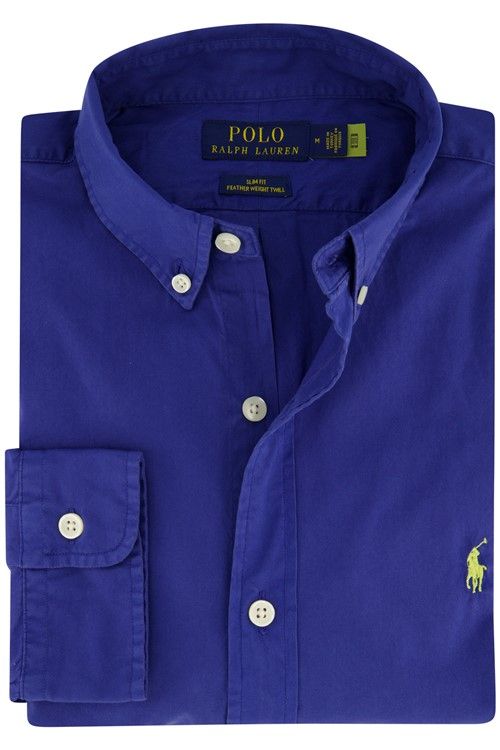 Polo Ralph Lauren casual overhemd Slim Fit donkerblauw effen 100% katoen