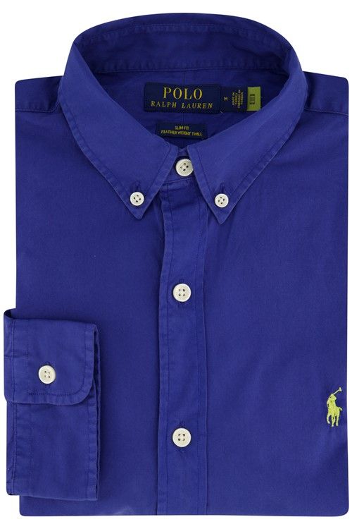 Polo Ralph Lauren casual overhemd Slim Fit donkerblauw effen 100% katoen