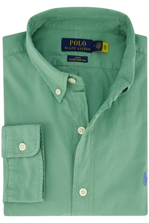 Polo Ralph Lauren casual overhemd Slim Fit groen effen katoen 100%