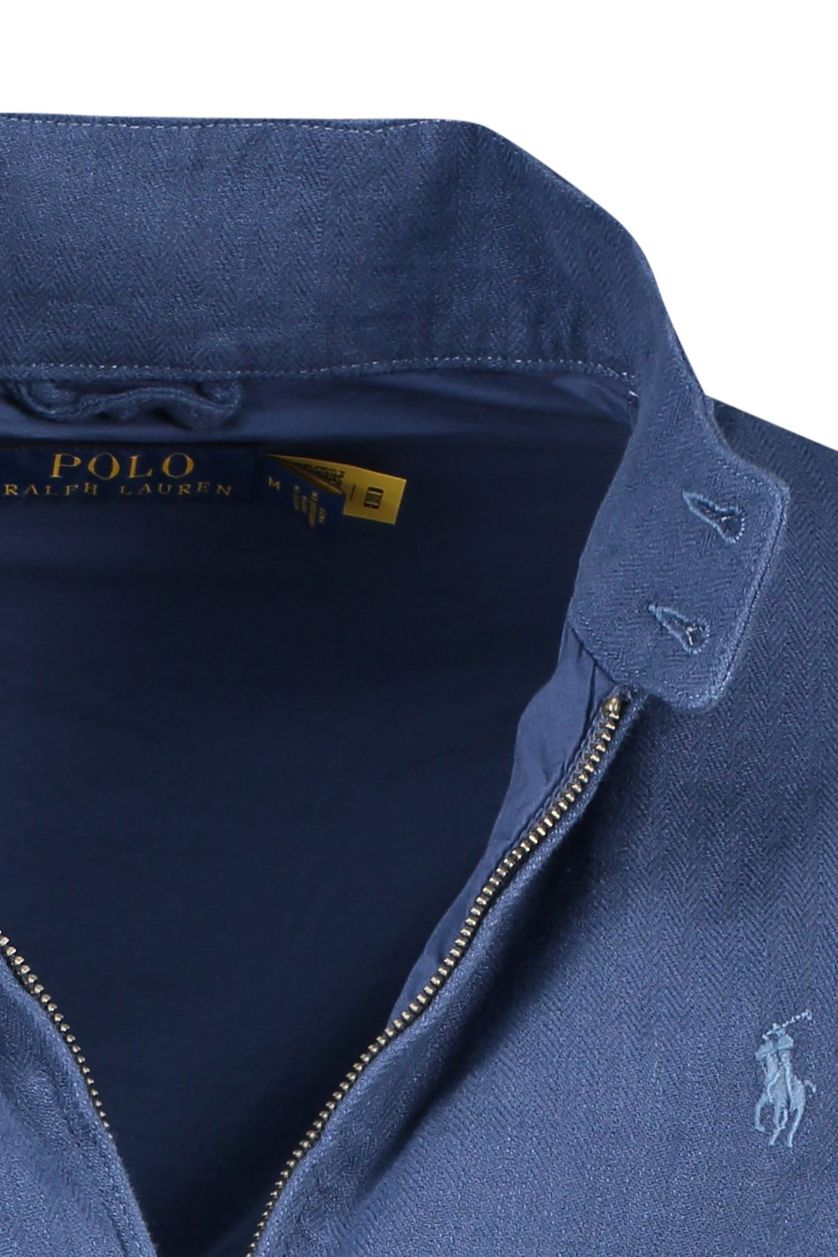 Polo Ralph Lauren zomerjas knoopzakken blauw normale fit leer effen rits