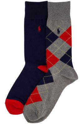 Polo Ralph Lauren Polo Ralph Lauren sokken grijs/navy/rood 2-pack katoen