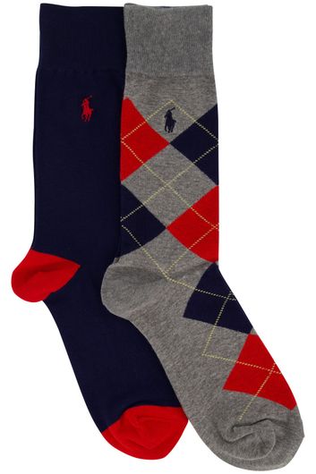 Polo Ralph Lauren sokken grijs/navy/rood 2-pack katoen