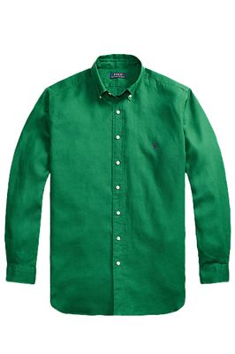 Polo Ralph Lauren Polo Ralph Lauren casual overhemd normale fit groen effen linnen lange mouwen