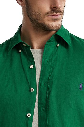 Polo Ralph Lauren Big & Tall overhemd normale fit groen effen linnen