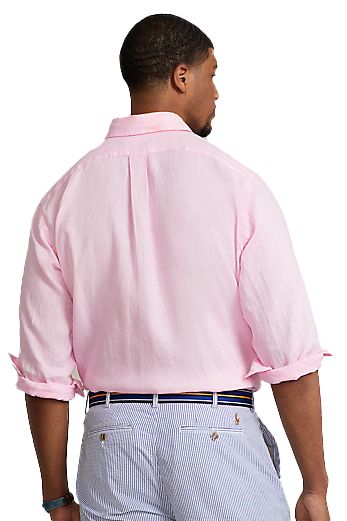 Polo Ralph Lauren Big & Tall overhemd normale fit roze effen linnen lange mouw
