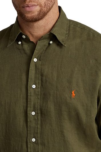 Polo Ralph Lauren Big & Tall overhemd normale fit groen uni linnen 