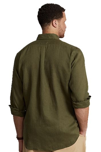 Polo Ralph Lauren Big & Tall overhemd normale fit groen uni linnen 