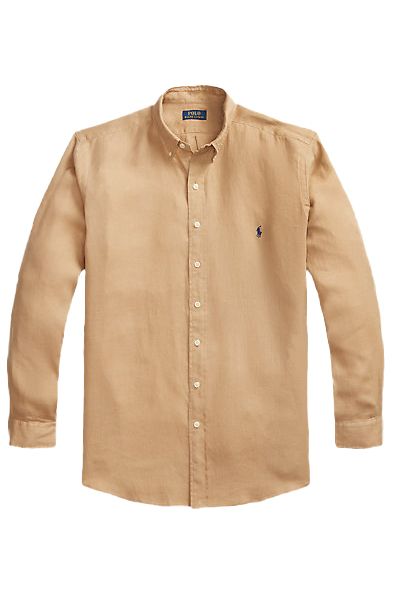 Polo Ralph Lauren Big & Tall overhemd bruin uni linnen
