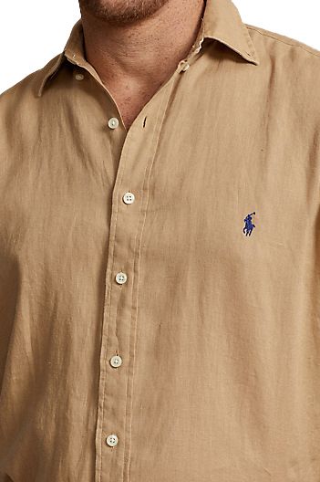 Polo Ralph Lauren Big & Tall overhemd normale fit bruin effen linnen met logo 