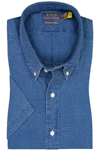 Polo Ralph Lauren casual overhemd korte mouw blauw effen katoen