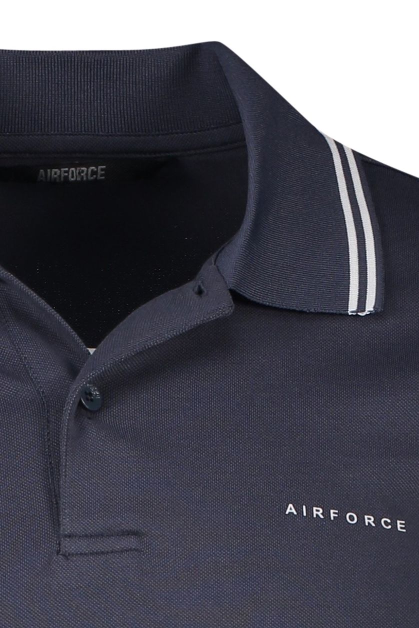 Airforce polo slim fit donkerblauw effen double stripe witte details katoen