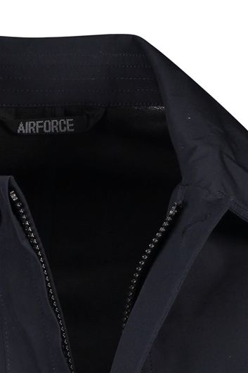 Airforce tussenjas lang donkerblauw effen rits + knoop slim fit waterafstotend
