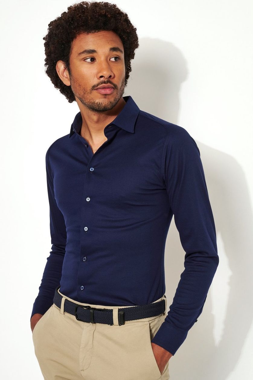 Desoto overhemd business donkerblauw effen katoen slim fit