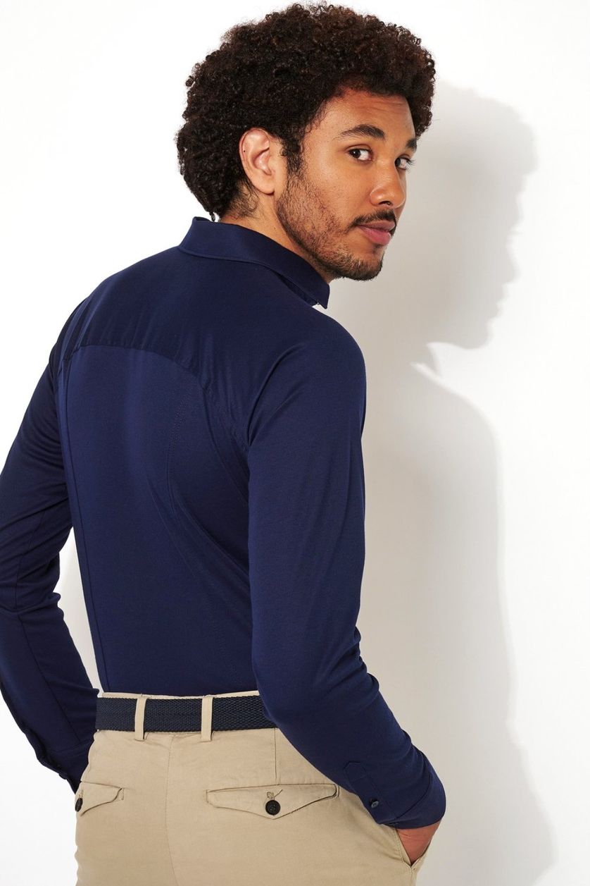 Desoto overhemd business donkerblauw effen katoen slim fit