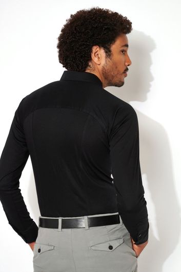 Zwart Desoto business overhemd slim fit effen katoen
