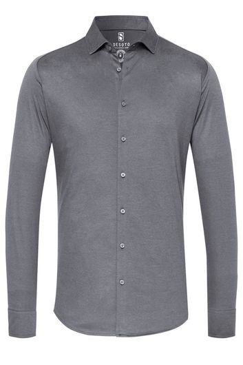 business overhemd Desoto grijs effen katoen slim fit 