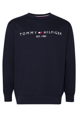 Tommy Hilfiger Tommy Hilfiger sweater ronde hals donkerblauw geprint katoen Big & Tall