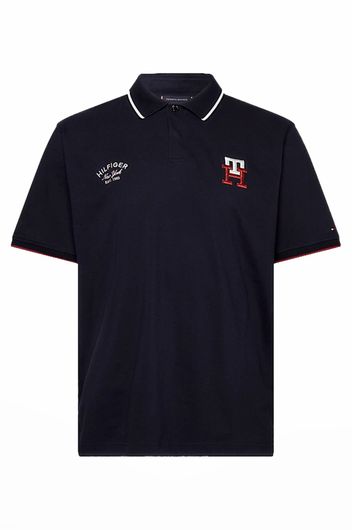 Big & Tall Tommy Hilfiger polo normale fit donkerblauw effen katoen
