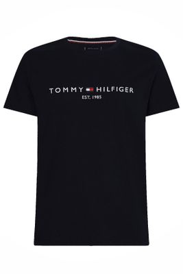 Tommy Hilfiger Big & Tall Tommy Hilfiger t-shirt donkerblauw logo ronde hals met opdruk effen 