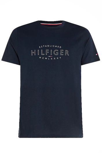 Tommy Hilfiger Big & Tall t-shirt donkerblauw opdruk ronde hals effen 