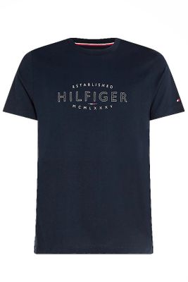 Tommy Hilfiger Tommy Hilfiger Big & Tall t-shirt donkerblauw opdruk ronde hals effen 