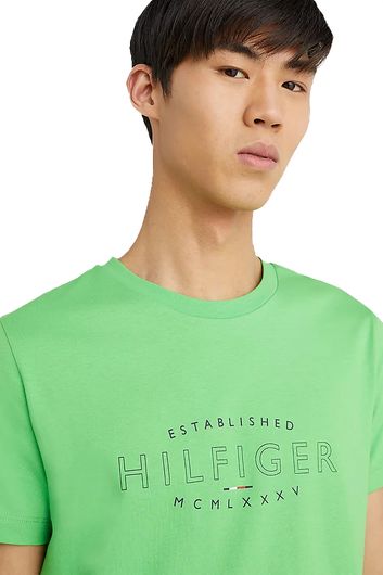 Tommy Hilfiger t-shirt Big & Tall limegroen opdruk ronde hals effen 