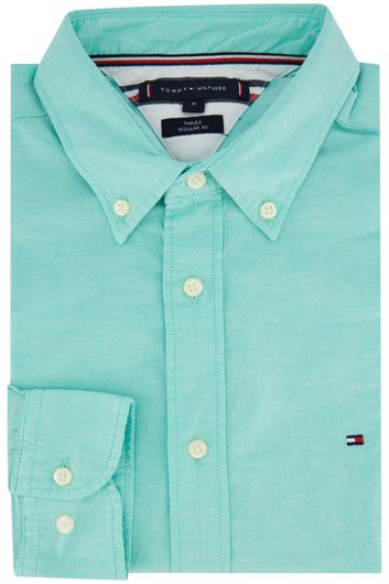Casual overhemd Tommy Hilfiger normale fit groen effen 