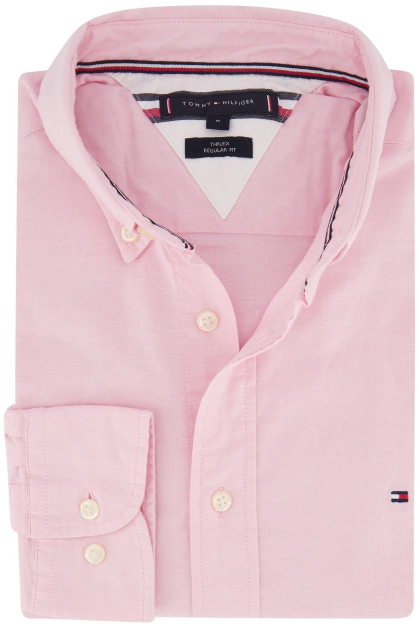 Tommy Hilfiger casual overhemd roze effen katoen normale fit
