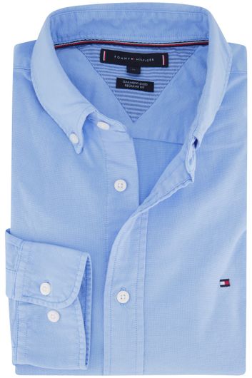 casual overhemd Tommy Hilfiger blauw effen linnen, merinowol normale fit 