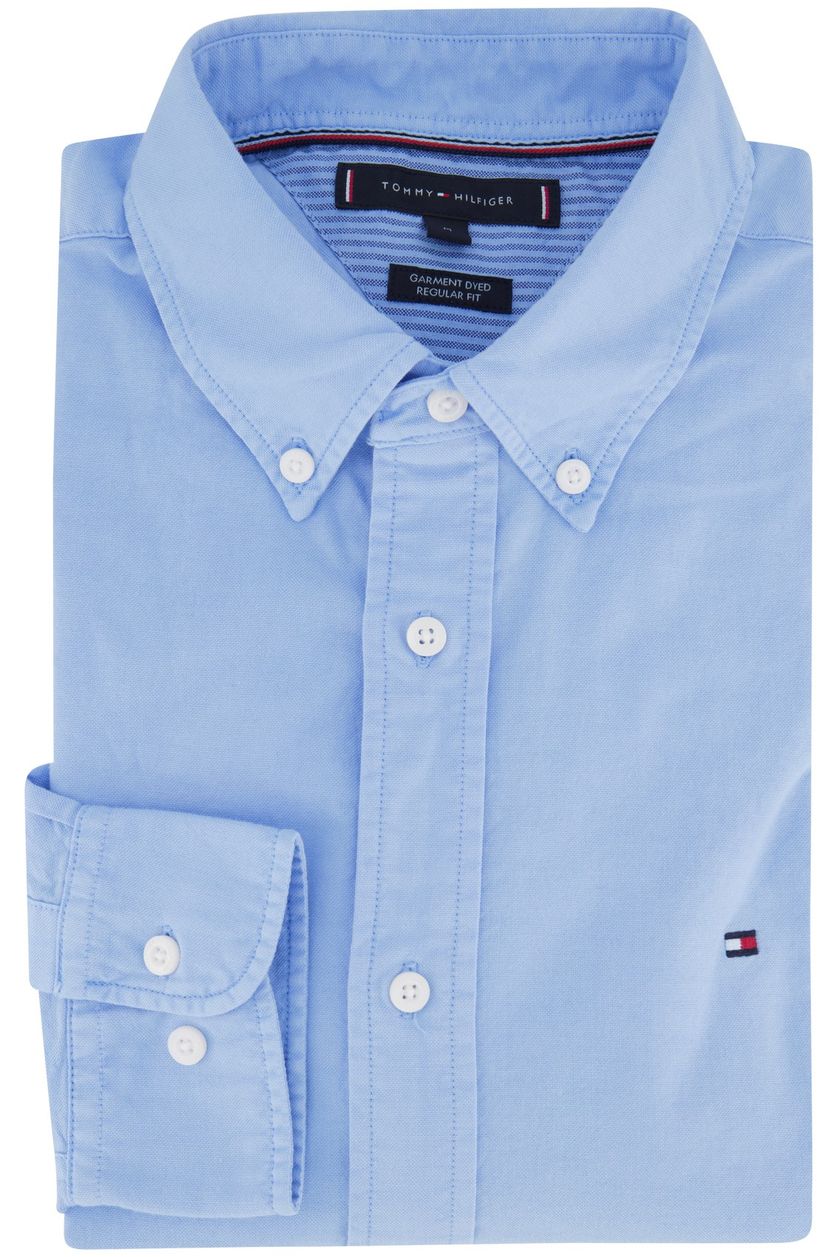 Tommy Hilfiger casual overhemd blauw effen linnen, merinowol normale fit