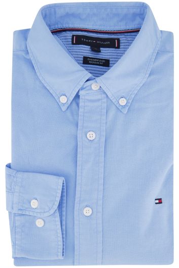 Tommy Hilfiger casual overhemd normale fit blauw effen linnen, merinowol